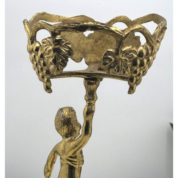 Vintage Gold Brass Cherub Candle Holder With Grapevine Design - Picture 7 of 15